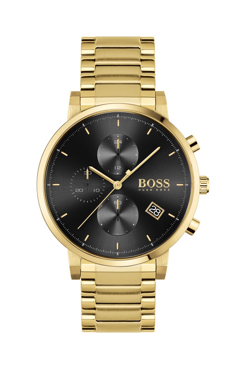 Relógio de quartzo em aço - Cronógrafo - Dourado e preto