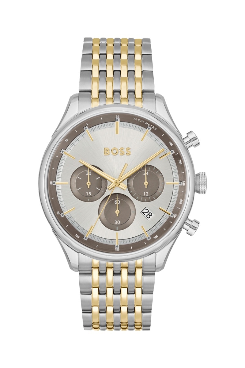 Relógio de quartzo em aço - Taquímetro - Prateado e dourado