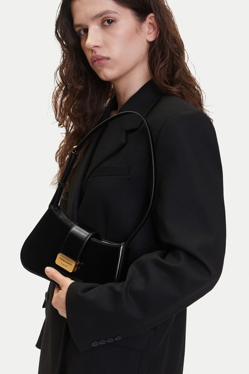 Mala de ombro envernizada - Preto - Emporio Armani
